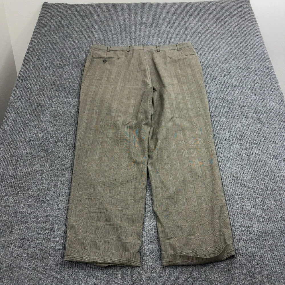 Jos A Bank Dress Pants Mens 40 Brown Wool Plaid Pleated Cuffed‎ Trousers Classic